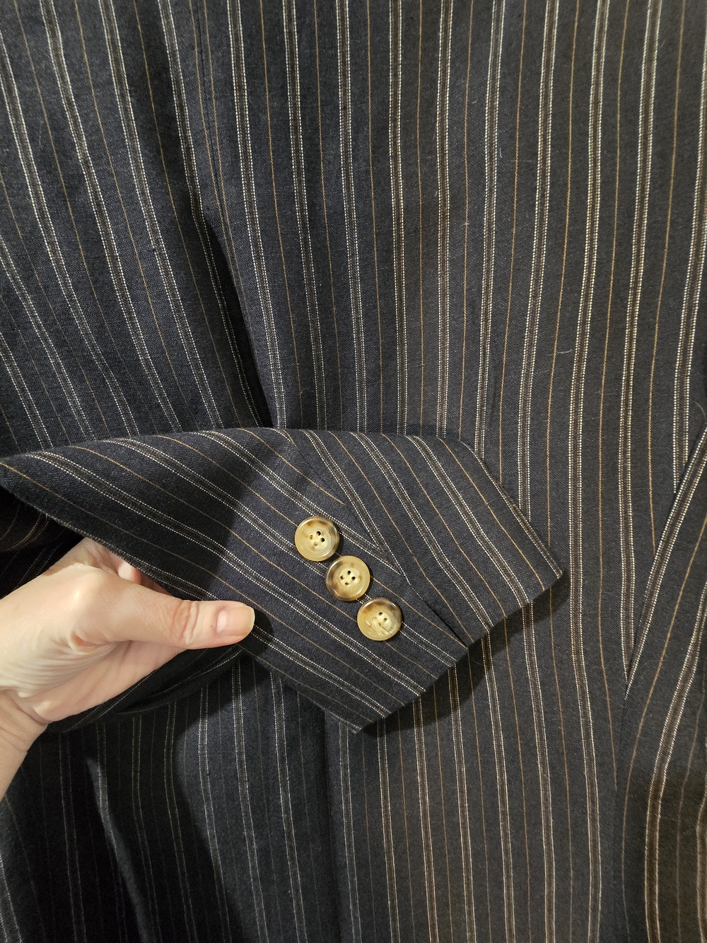 Pinstripe Blazer with Gold Buttons, Made In US - Picture 3 of 5